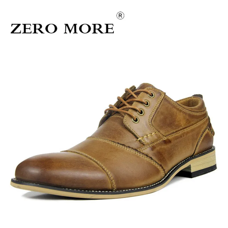 

ZERO MORE Genuine Leather Mens Shoes Casual Formal Designer Shoes Men Lace Up Dress Derby Shoes Luxury Brand Office Big Sizes