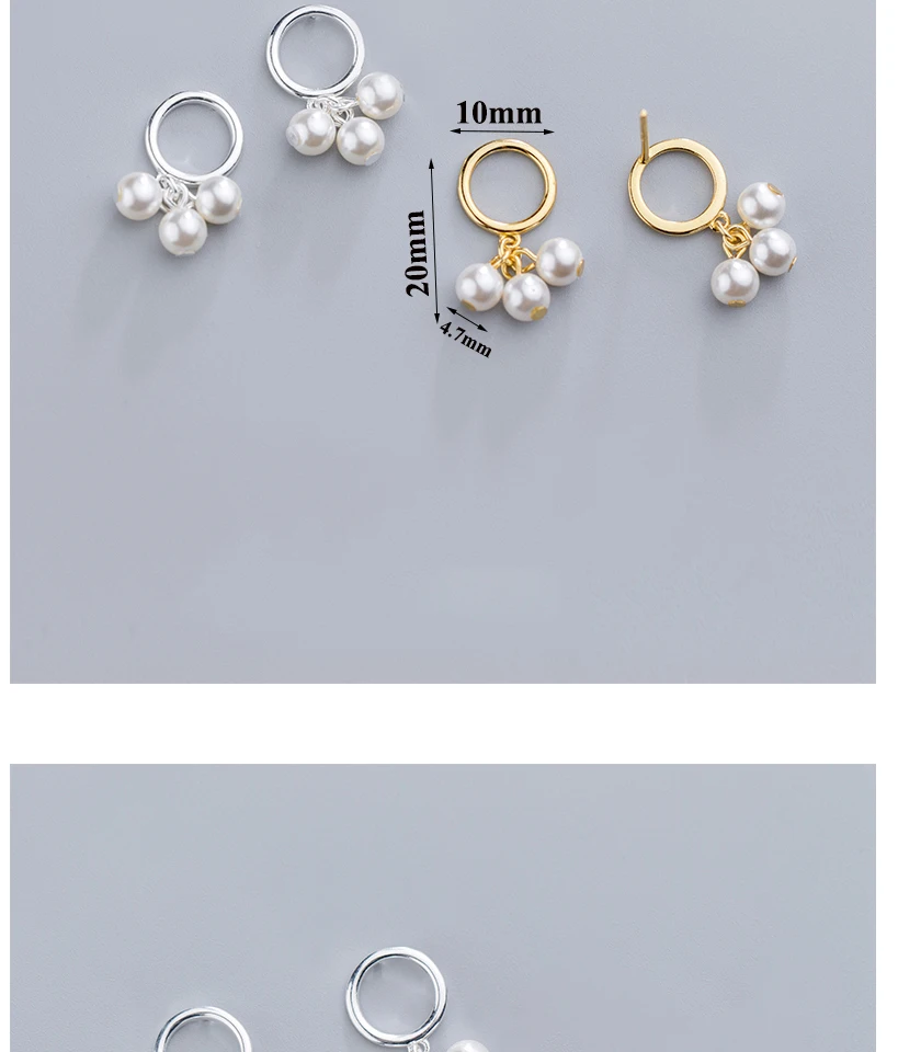 Korea 925 Sterling Silver Round Simulated Pearl Statement Geometric Fashion Drop Earrings For Women Bride Wedding Jewelry Brinco (4)