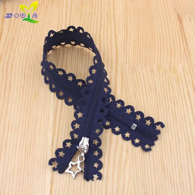 2pcs/lot 25CM stars lace zippers for clothing decorative zipper