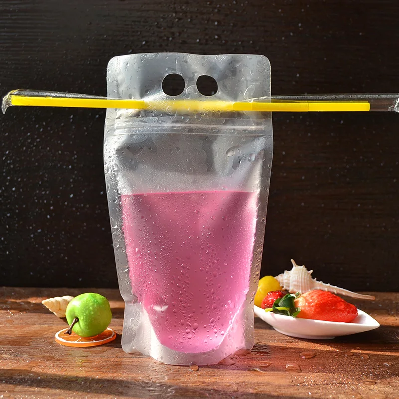 Fruit juice bag Food grade plastic bags with Hole Handle Drink packing