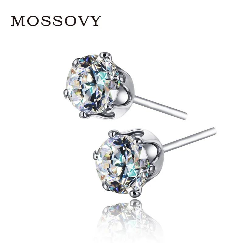 

Mossovy Couple Six-jaw Cubic Zirconia Silver Earring for Female Korean Fashion Popular Rhinestone Stud Earrings for Women or Men