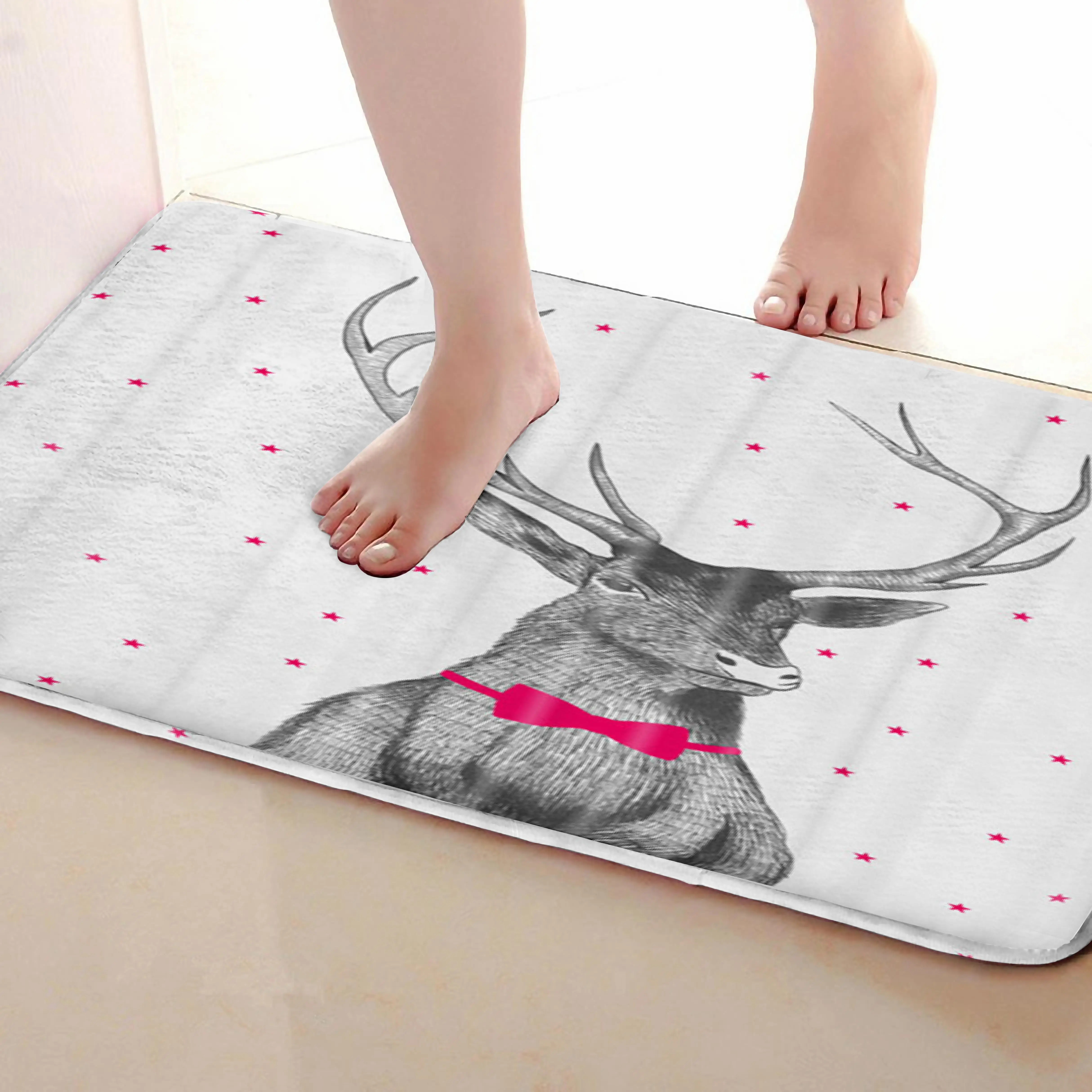 Deer Style Bathroom Mat,Funny Anti Skid Bath Mat,Shower Curtains