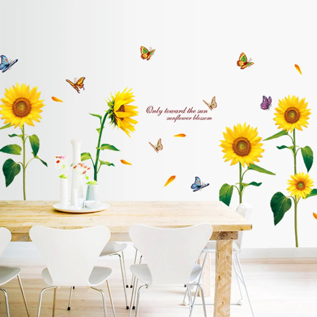 Removable Sunflower Background Wall Stickers Poster Plant Paster Decals