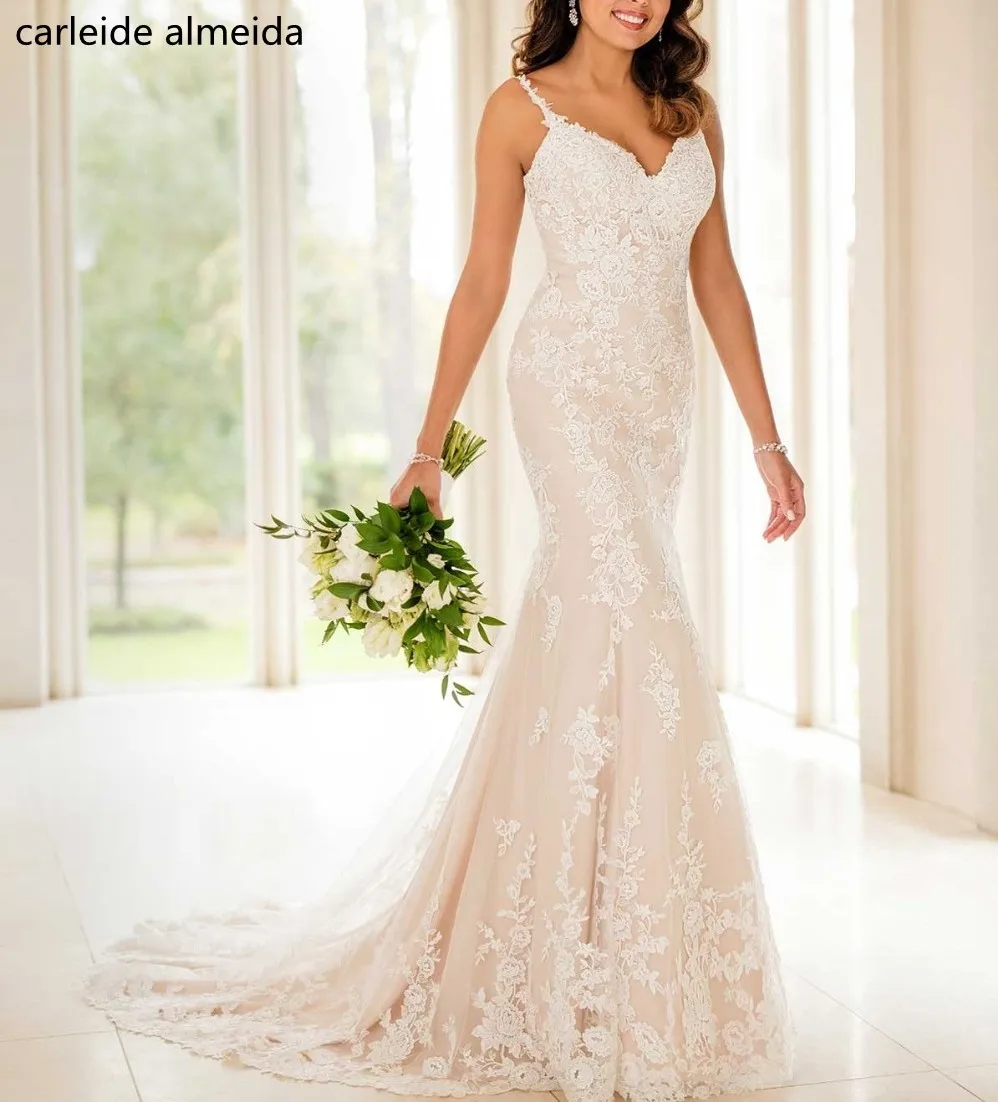 

Vestido de novia Spaghetti Straps Mermaid Wedding Dresses Low Back Sexy Bride Dress Unique Lace Appliques Hochzeitskleid