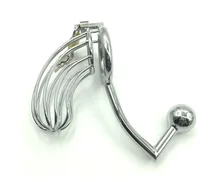 Male penis lock Stainless steel chastity device with anal hook metal cock lock chastity belt sex toys for male chastity