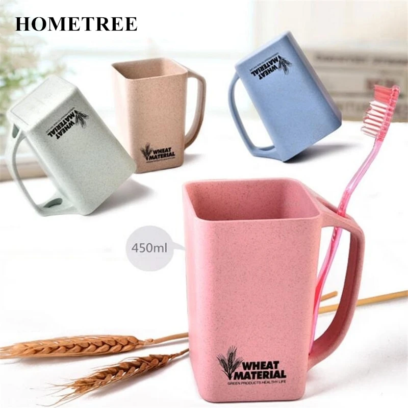 

HOMETREE 1 Pcs Wheat Straw Handle Can Put Toothbrush Cup Square Cup Wash Gargle Drink Creative Couple Toothbrush Cup 450ml H62