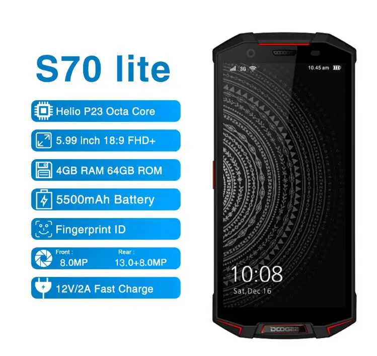 DOOGEE S70 Lite 4G игровой смартфон IP68 IP69K Водонепроницаемый 5 99 &quotFHD 18:9 Экран Helio P23 Mt6763 Octa