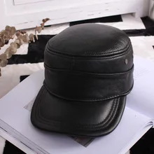 50-58, плоская подошва, мужская шапка, осень и зима, теплая, защита ушей, Воловья кожа, шапки для мужчин, s, зимняя шапка с козырьком, мужские козырьки