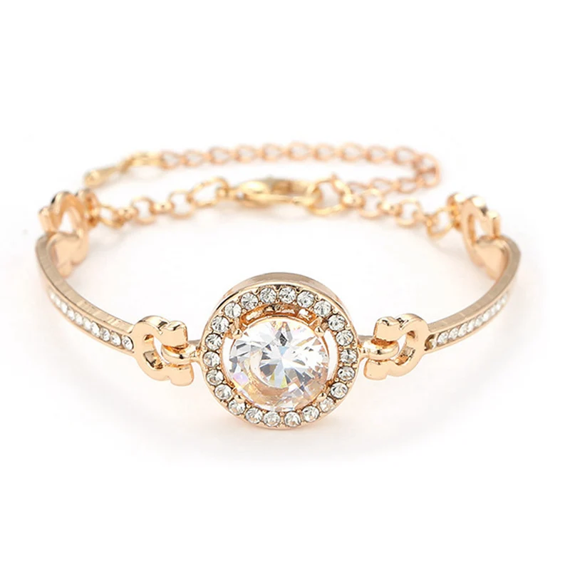 

Fashion Elegant Women Bangle Wristband Bracelet Round Crystal Cuff Bling Lady Gift Gold Charms Bracelets & Bangles