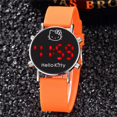 Часы для мальчиков и девочек новые стильные часы hello kitty светодиодный цифровой Saats силиконовый ремешок для часов кварцевые часы детские часы Relogio Infantil - Цвет: orange