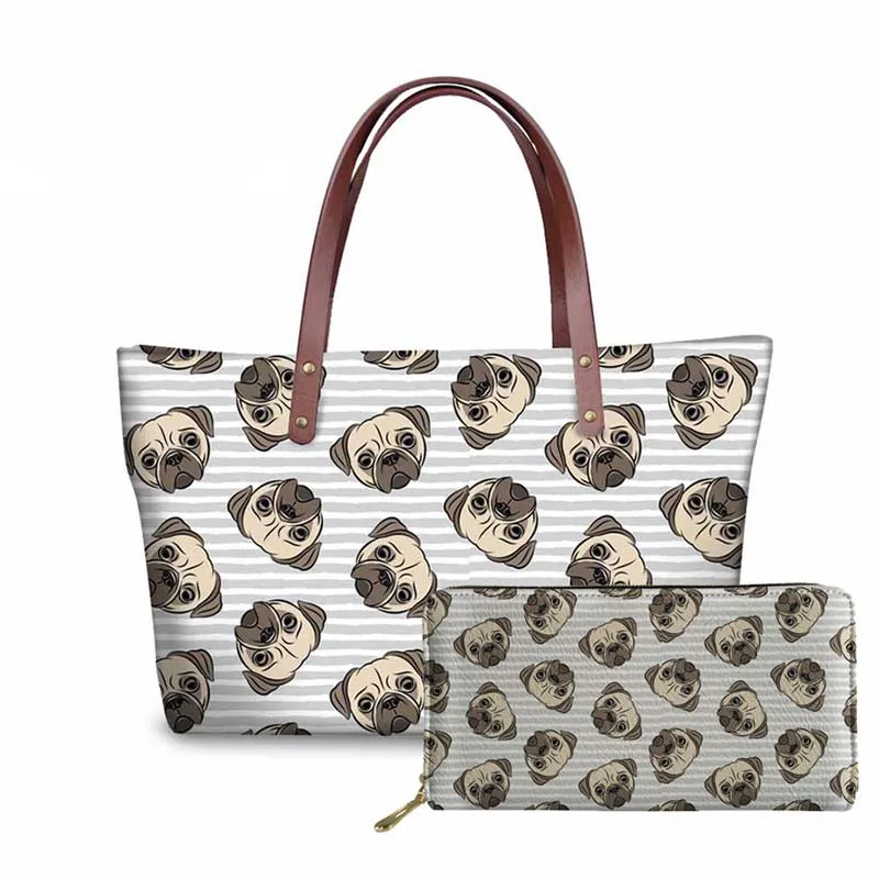 

NOISYDESIGNS Pug Dog Printing Shoulder Bag Top-handle Women Casual Tote Large Handbag Long Purse Leather Designer Sac A Main