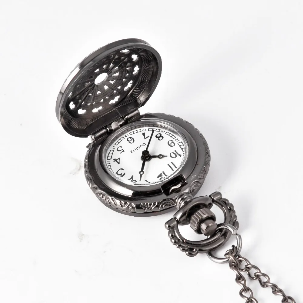 Новая мода ретро паук сетка черные кварцевые карманные часы ретро мужчины и женщины античное ожерелье с подвеской ювелирные изделия карманные часы оптом