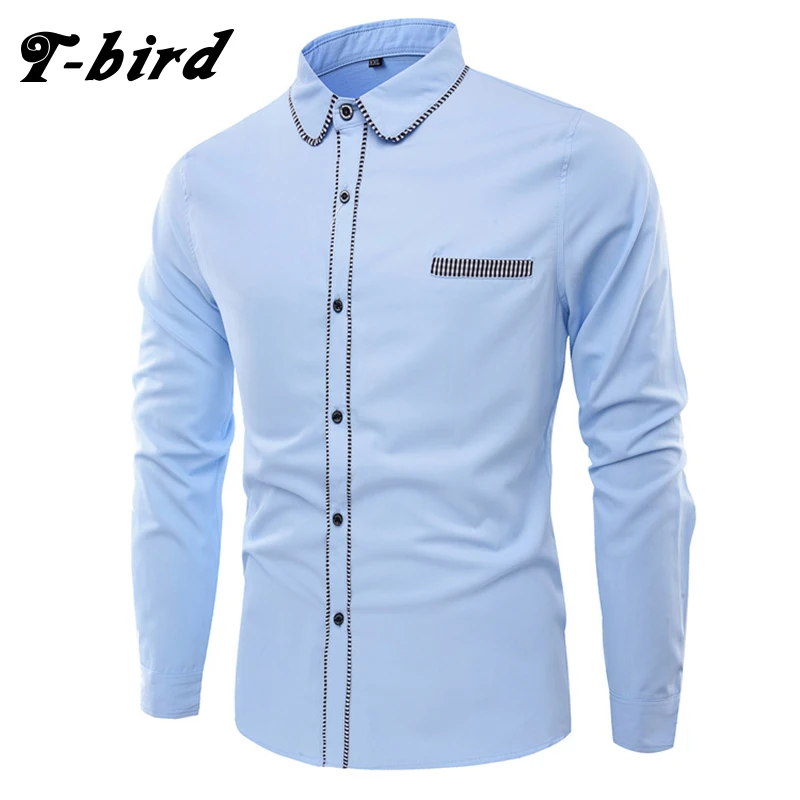 

T-bird Dress Shirts Brand Mens Striped Shirt Cotton Slim Fit Chemise Long Sleeve Shirt Men New Model fashion Shirts White 4XL