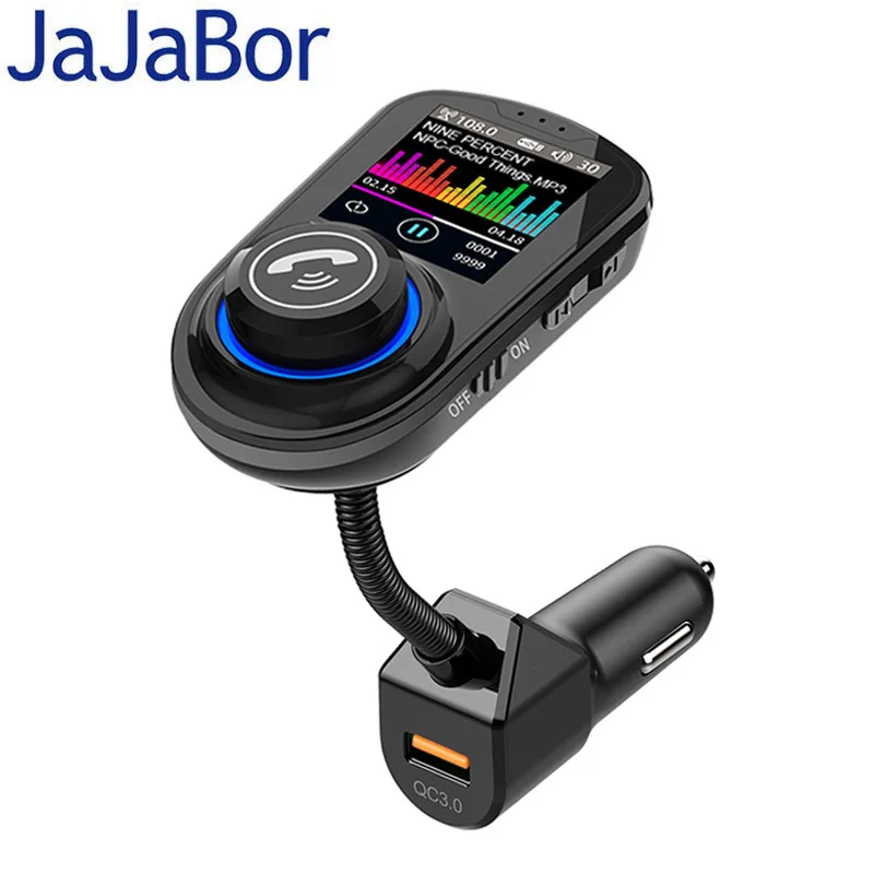 Jajabor Bluetooth автомобильный комплект 1,8 дюймов цветной ЖК-экран QC3.0 автомобильное зарядное устройство для устройства Handsfree fm-передатчик Bluetooth 5,0 автомобильный mp3-плеер