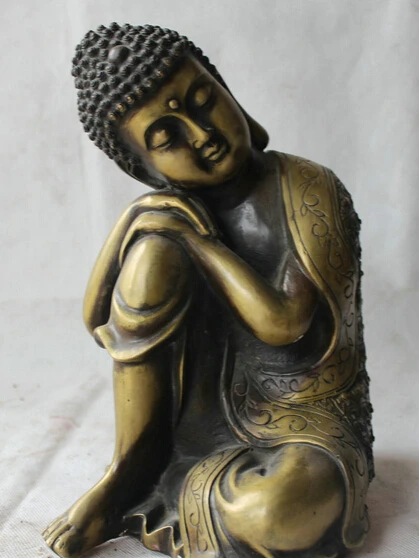 

dr524 10" Tibet Buddhism Bronze Copper Sleep Shakyamuni Amitabha Buddha Carve Statue