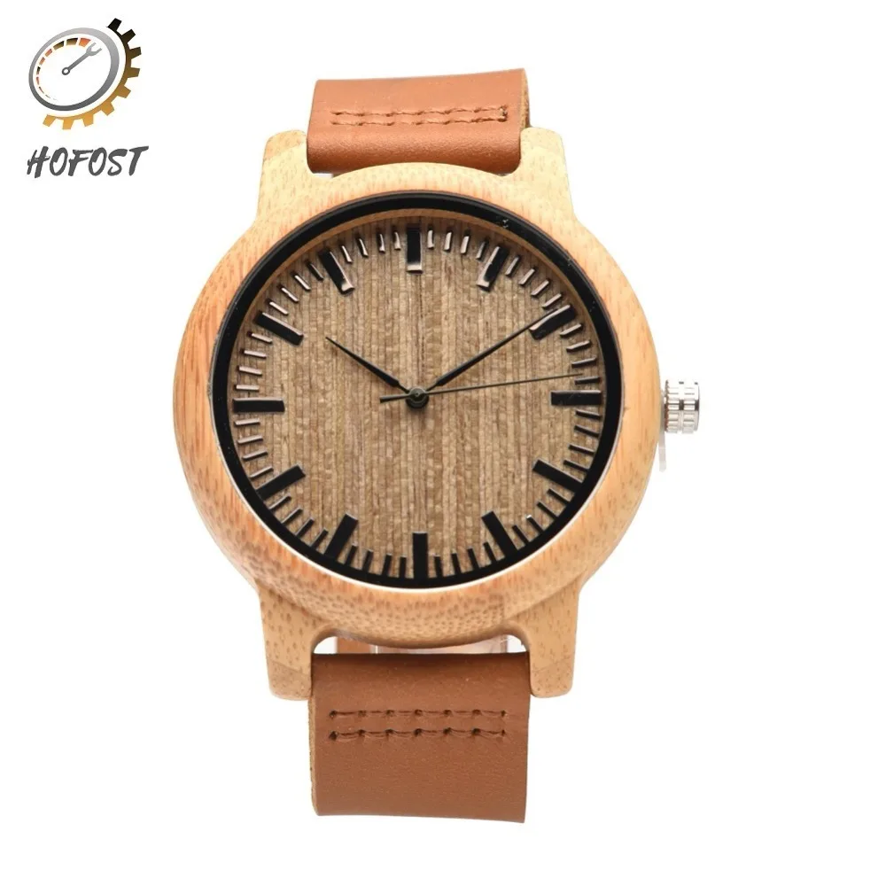 Hofost Bamboo деревянные часы Аналоговые Кварцевые движения мужские Для женщин