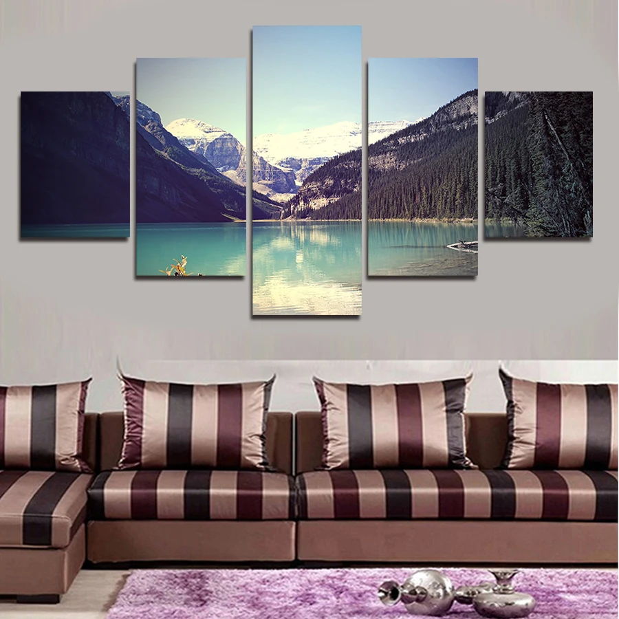 5 Pieces Hot Sell Modern Unframed Wall Painting Mountain Lake Home