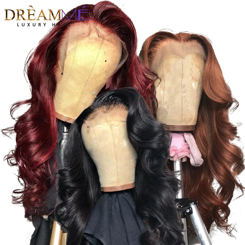 

Red Body Wave Lace Front Human Hair Wig Preplucked Ombre Brazilian Burgundy Wigs Remy 13X6 Deep Part Frontal Wig For Black Women