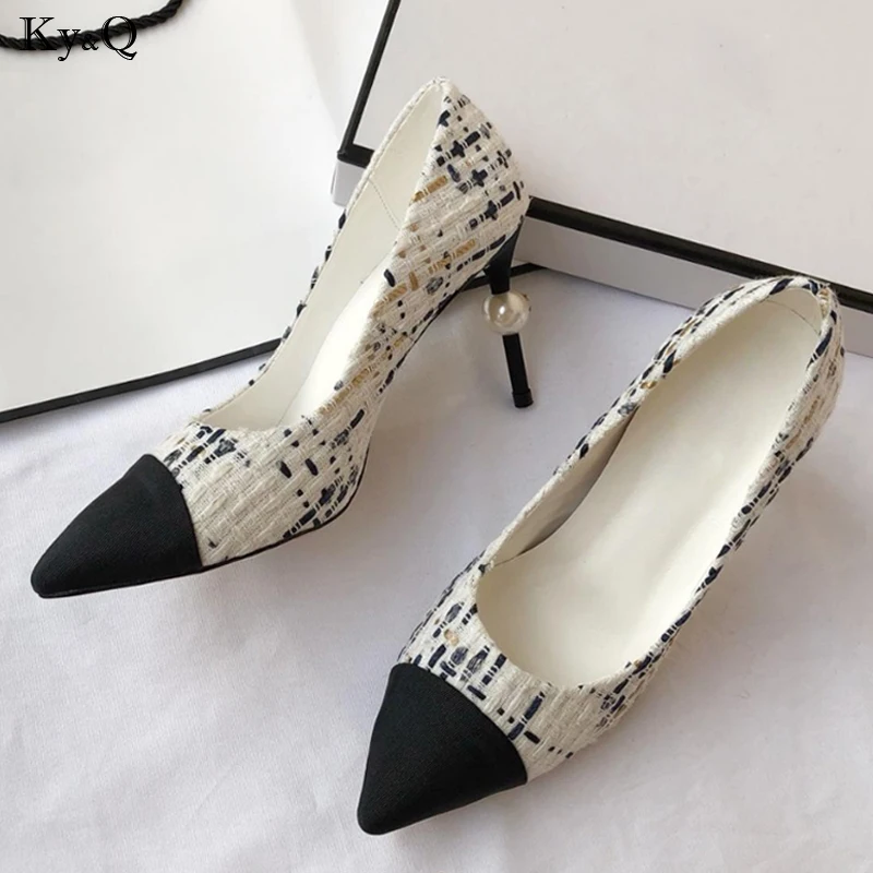 

Spring New 2019 Ladies Fashion Color Pointed Matching Comfortable Shallow Stiletto Mouth Pearl Banquet Versatile High Heels5-8cm