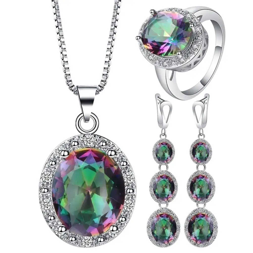 

4Pcs/Set African Bridal Multicolor Faux Inlaid Ring Earrings Pendant Necklace jewellery Sets
