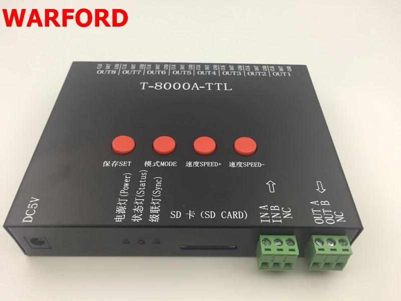 

1pcs T8000A rgb LED Controller For ws2812b/WS2811/WS2813/LPD6803/DMX512 Strip Program + Power adapter RGB 8192 Pixel