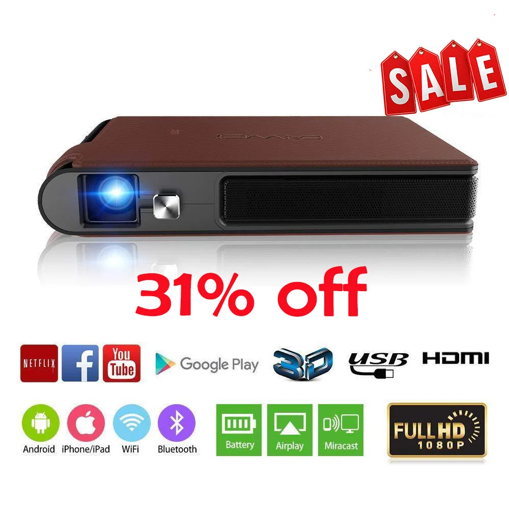 CAIWEI Smart Portable Mini LED Projector Bluetooth WIFI Android 1080P Mobile Home Cinema Full HD Video Proyector Pocket Beamer