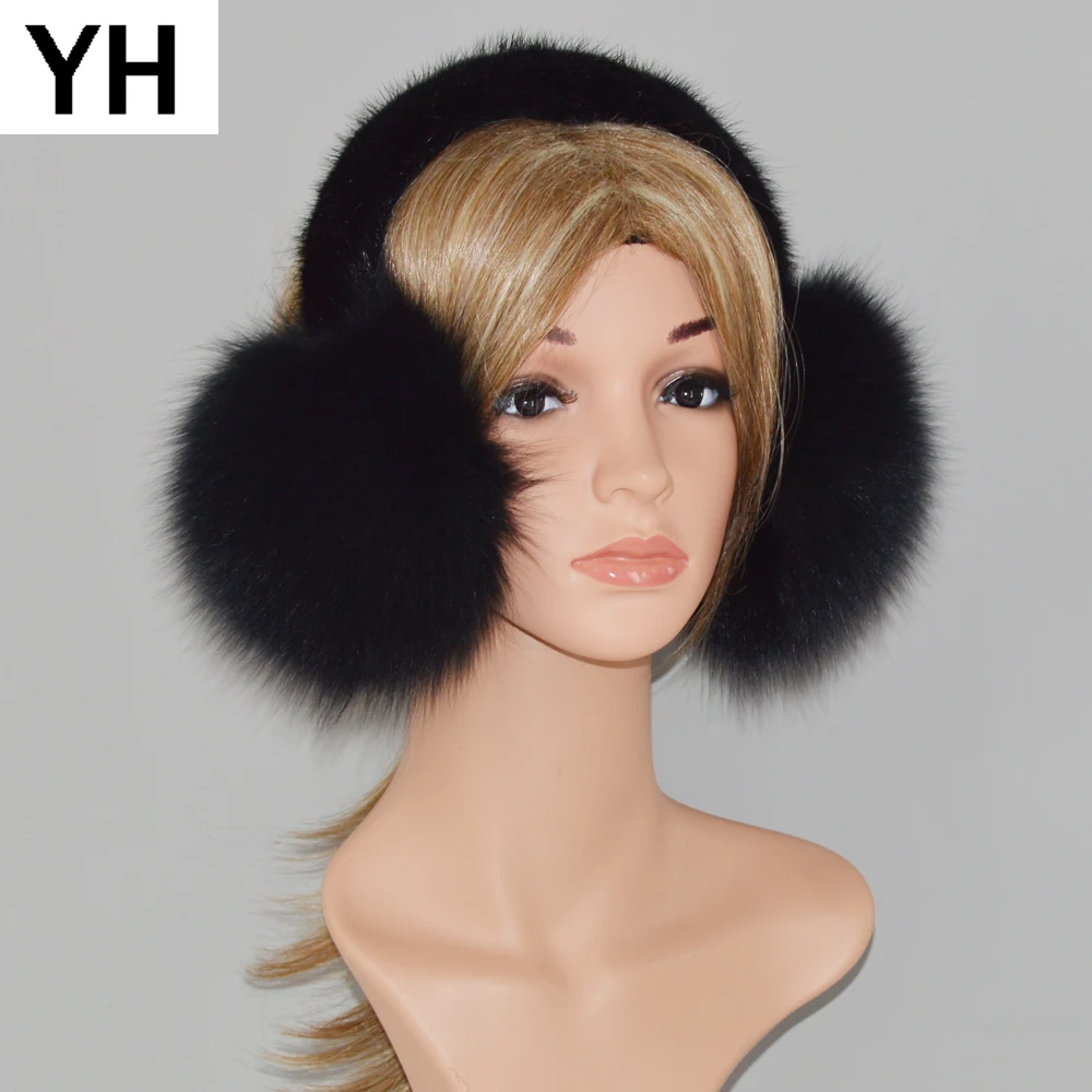 New Winter Real Big Fox Fur Earmuffs Women Fluffy 100 Natural Fox Fur Earmuff Girls Luxurious