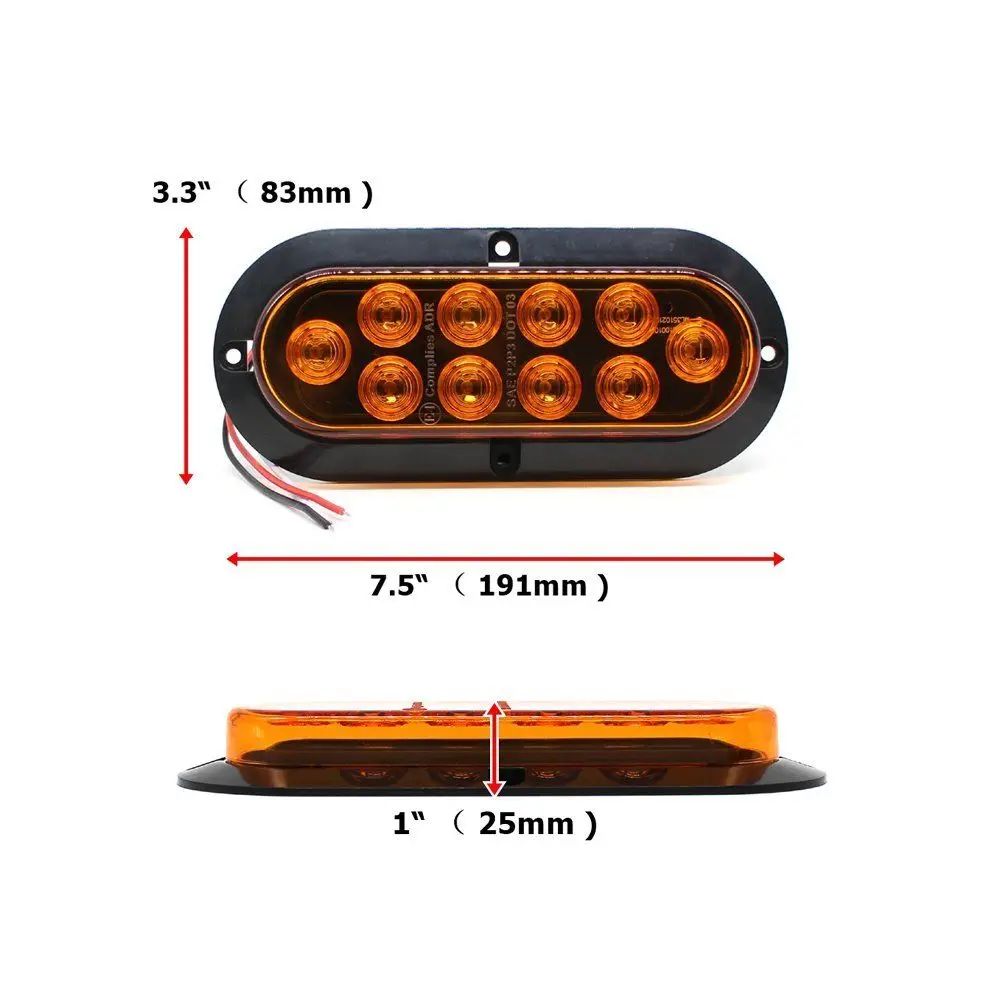 Fuleem 2 шт. 6 дюймов 10 светодиодный с креплением на любой поверхности овальный Янтарный стоп-маркер свет задних фар 12 в водонепроницаемый