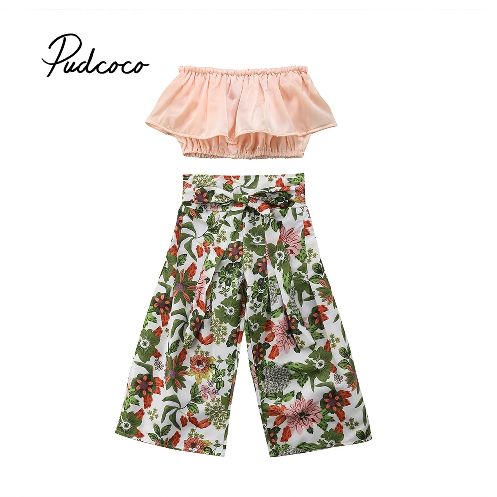 

Pudcoco 2018 Toddler Baby Girls Clothes Sets Strapless Crop Tops + Loose Floral Pants Outfits Summer Outfits Set 2Pcs