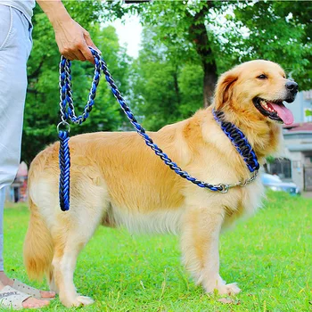 

High Quality Bite Proof Heavy Duty Chain Dog Leash Pet Metal Handle Trigger Hook Large dogs Collar Keep Safe collier chien