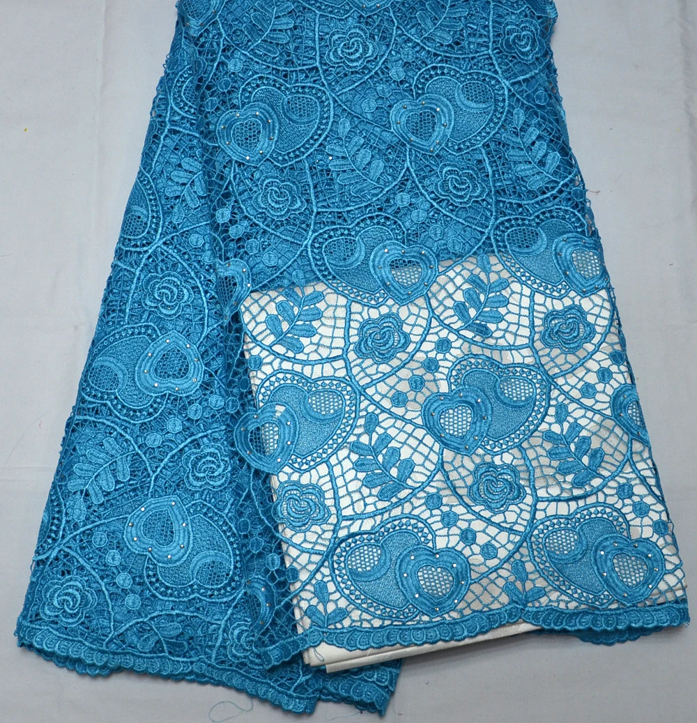 Latest High Quality Nigeria design Turquoise blue African Guipure