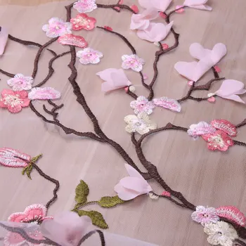 

3D pink Flowers Lace Fabric,Peach blossom lace fabric, Africa evening dress lace fabric, wedding dress lace fabric