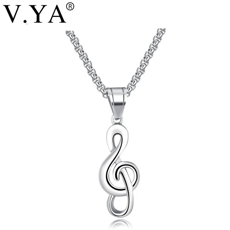 

V.Ya Punk Musical Note Pendant Necklaces for Men Stainless Steel Silver/Gold Color 550mm Jewelry Link Chain Necklaces Wholesales