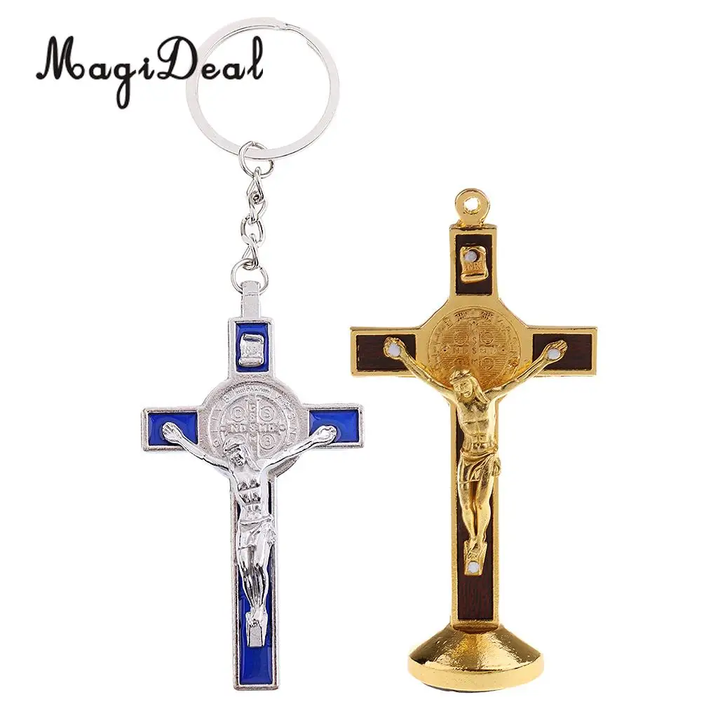 2PCS Crucifix Jesus Christ On The Stand Cross Figurines for Home Chapel Ornament