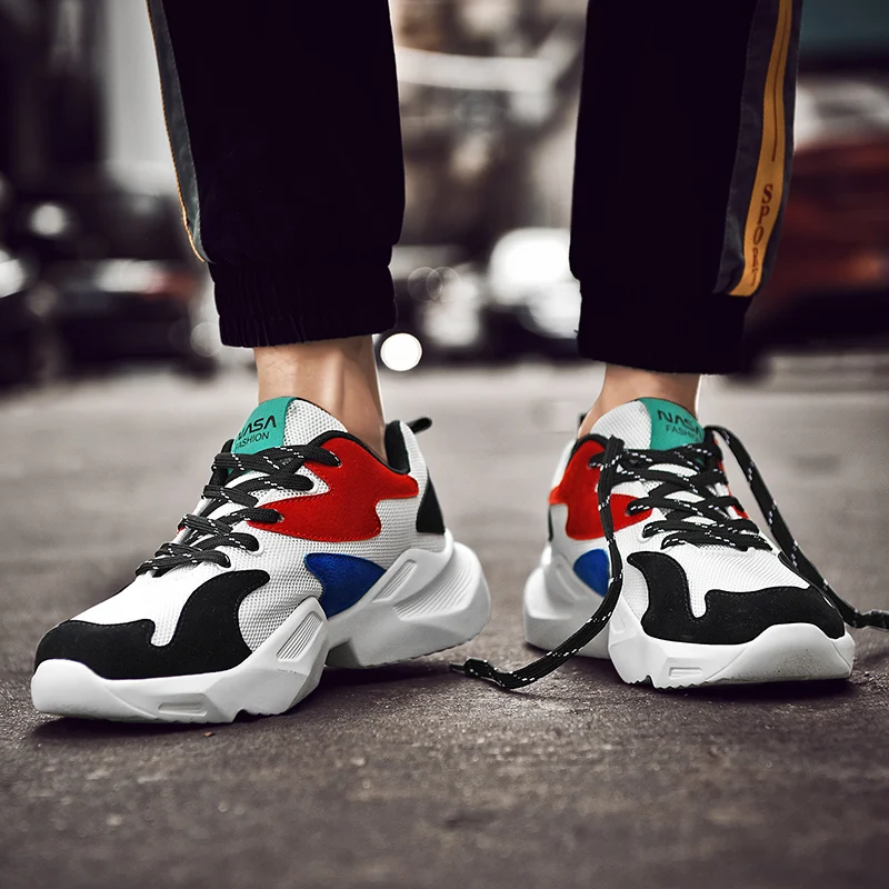 

GOODRSSON Male Casual Shoes Spring And Autumn Air Mesh Hit Color Men'S Shoes Lace Up Thick Bottom Increased Height Footwear Male