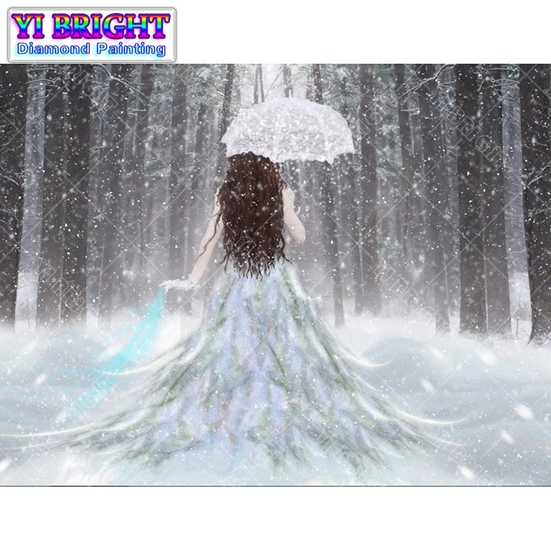 

5D DIY Diamond Painting Cross Stitch Snow Girl Back Full Round Diamond Embroidery Painting Needlework Rhinestone Mosaic Crafts