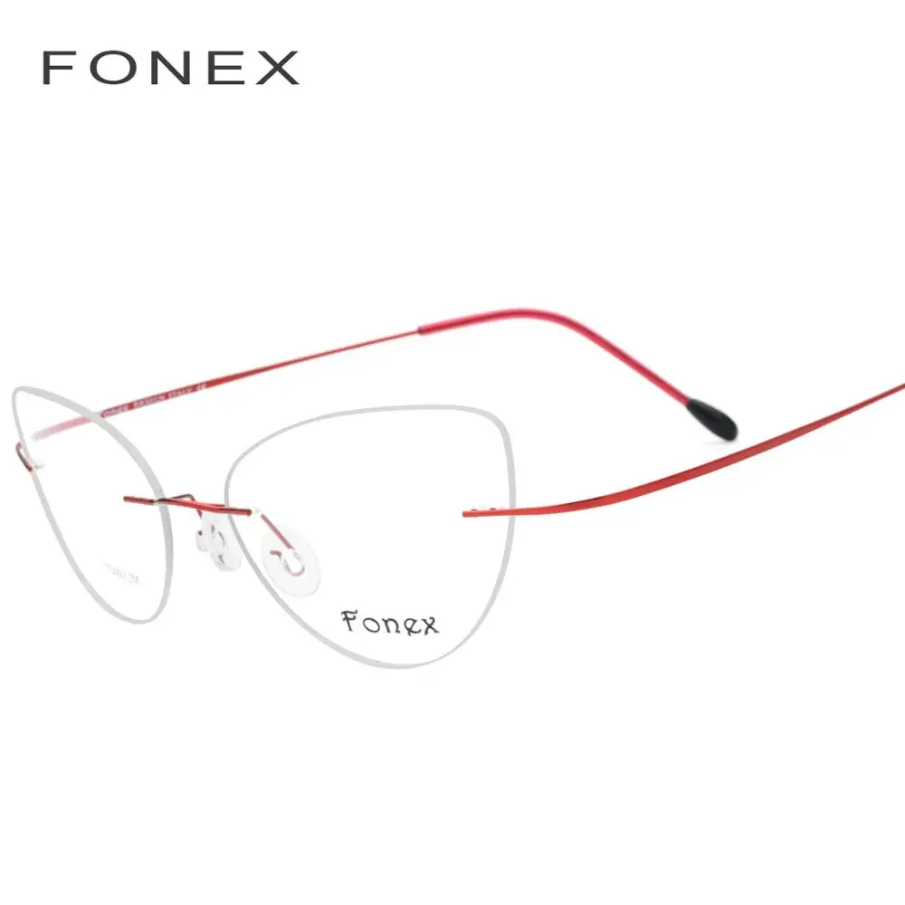 Титановый сплав оправа для очков женские ультралегкие кошачий глаз очки по рецепту при близорукости оптические ультралегкие очки без оправы женские 10001 - Цвет оправы: Красный