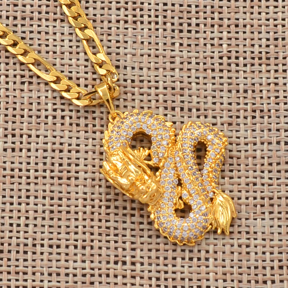 Hip Hop Dragon Charm Two-Tone Gold Plated Multi-Color CZ Paved Brass or  Silver Pendant Necklace for Male Wholesale Jewelry - China Fashion Pendant  and Necklace price