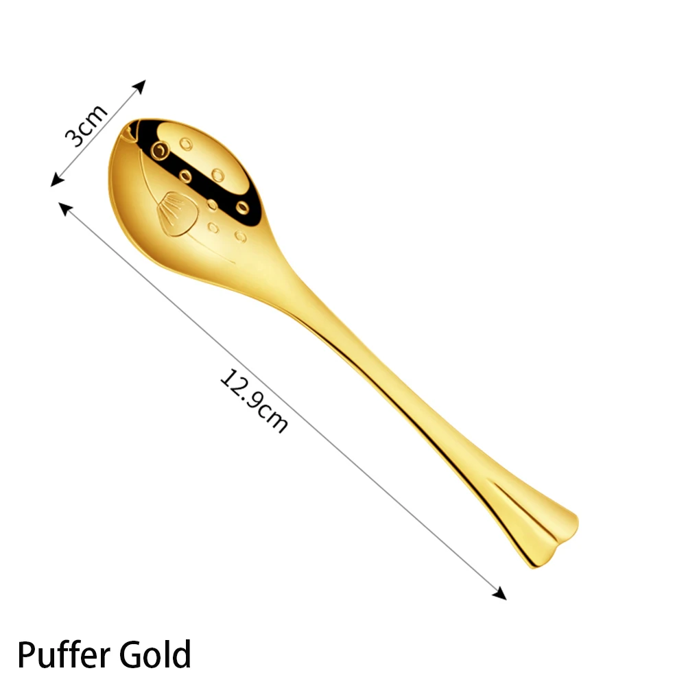 1 шт. рыба гиппокамп Дельфин КИТ фугу из нержавеющей стали ложки для супа китайская десертная чайная, кофейная ложка кухонные инструменты - Цвет: Puffer	Gold