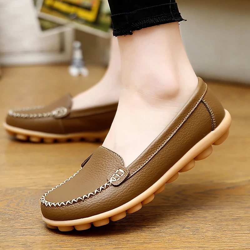 Women flat shoes loafers genuine 