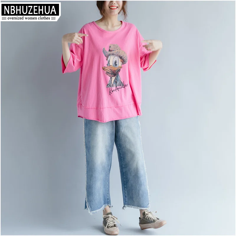 NBHUZEHUA 7G847 Летняя женская Kawaii мультфильм утка принт Большие размеры женские