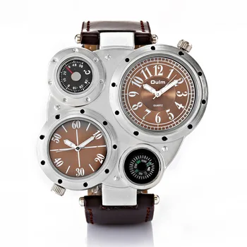 

Military Quartz Watch Men's Decorative Compass Thermometer Leather Strap Sports Modern Double Dial ports Big Watch
