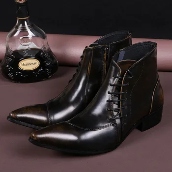 

Plus Size Pointed Toe Lace up Man Italian Cowboy Shoes Genuine Leather High-Top Modern Party Men's Ankle Boots SL360