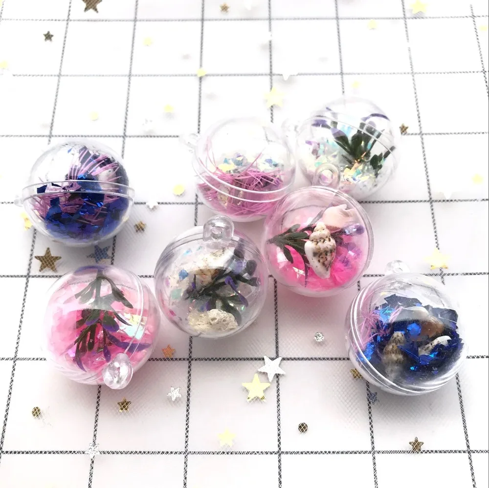 

mix 10pcs/pack 30mm Crystal With sea shells plastic Ball Charms Pendant fit Bracelet Necklace Hair Jewelry Accessories DIY Craft