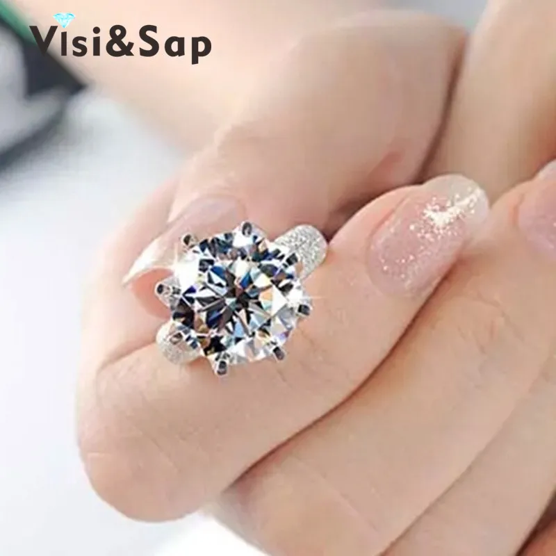 White plated ring 8 Carat Crown AAA CZ Diamond beads Wedding Rings For Women Luxury Engagement size 5-11 fashion jewelry VSR064