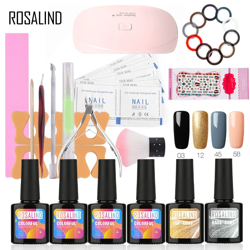 

Rosalind Nail Art tools 1 Set Gel Lacquer Kit UV Lamp Gel Nail Polish Base Top 6W Nail Tools Set Manicure for nails art Kit