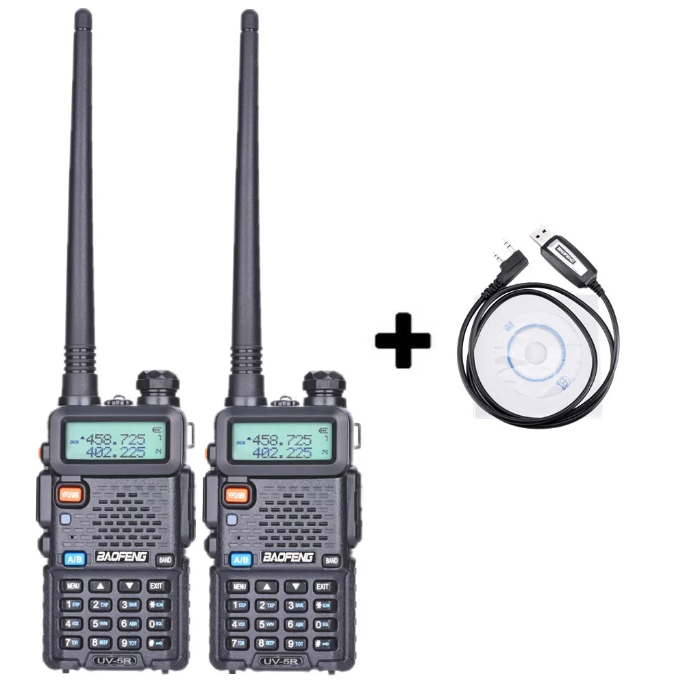 2 шт. Baofeng UV-5R Двухканальные рации VHF/UHF 136-174 мГц и 400-520 мГц Dual Band двухстороннее Радио Baofeng UV5R Портативный трансивер радиостанция рация автомобильная радиостанции баофенг рация портативная - Цвет: Add a program cable