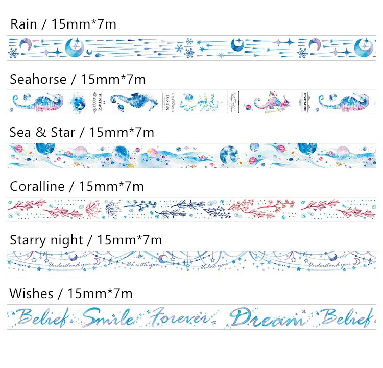 Jukuai 24 шт. фантастические море Бумага васи ленты, украшения морской конек Звезда Луна маскировки Стикеры для альбома дневник канцелярские