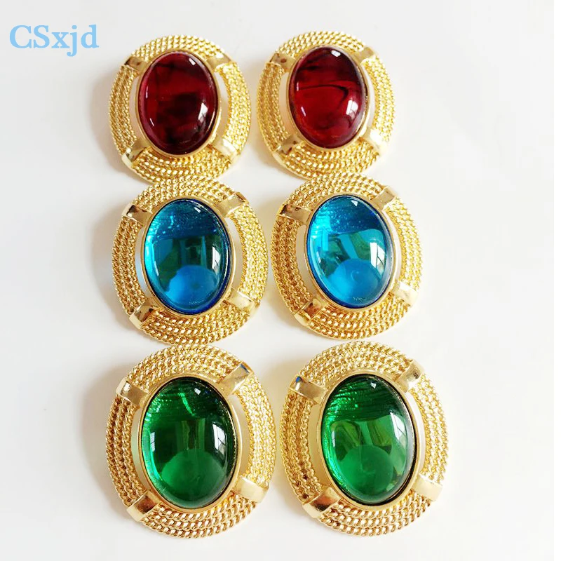 Download CSxjd Vintage big earrings gold color Elliptical shape colorful Resin pearl Ear clip type ...