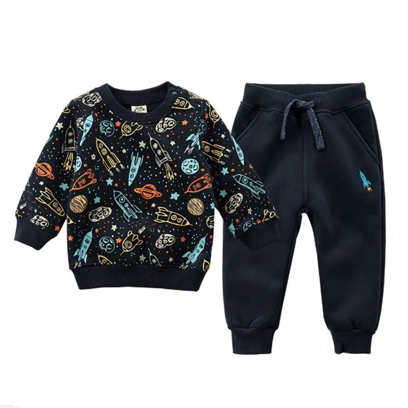Autumn/spring Baby Boy Clothing Sets Girls Children Velvet Warm Set Kids Clothes Cartoon Coats+ Pants Suit Sport Clothing